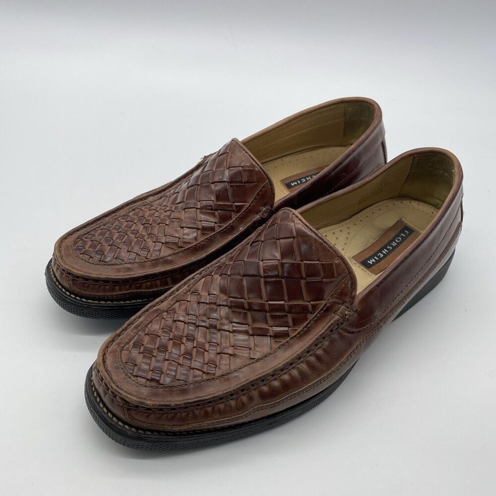 Florsheim Marshall Men's Size 10 D Brown Woven Leather Slip On Shoes Loafers